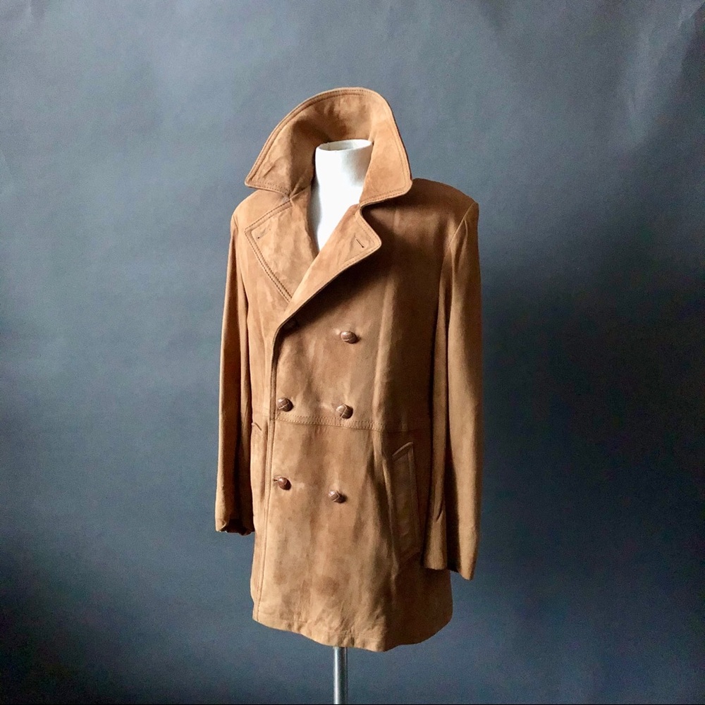 1970s Buff Calfskin Suede Might Mac Pea Coat sz L